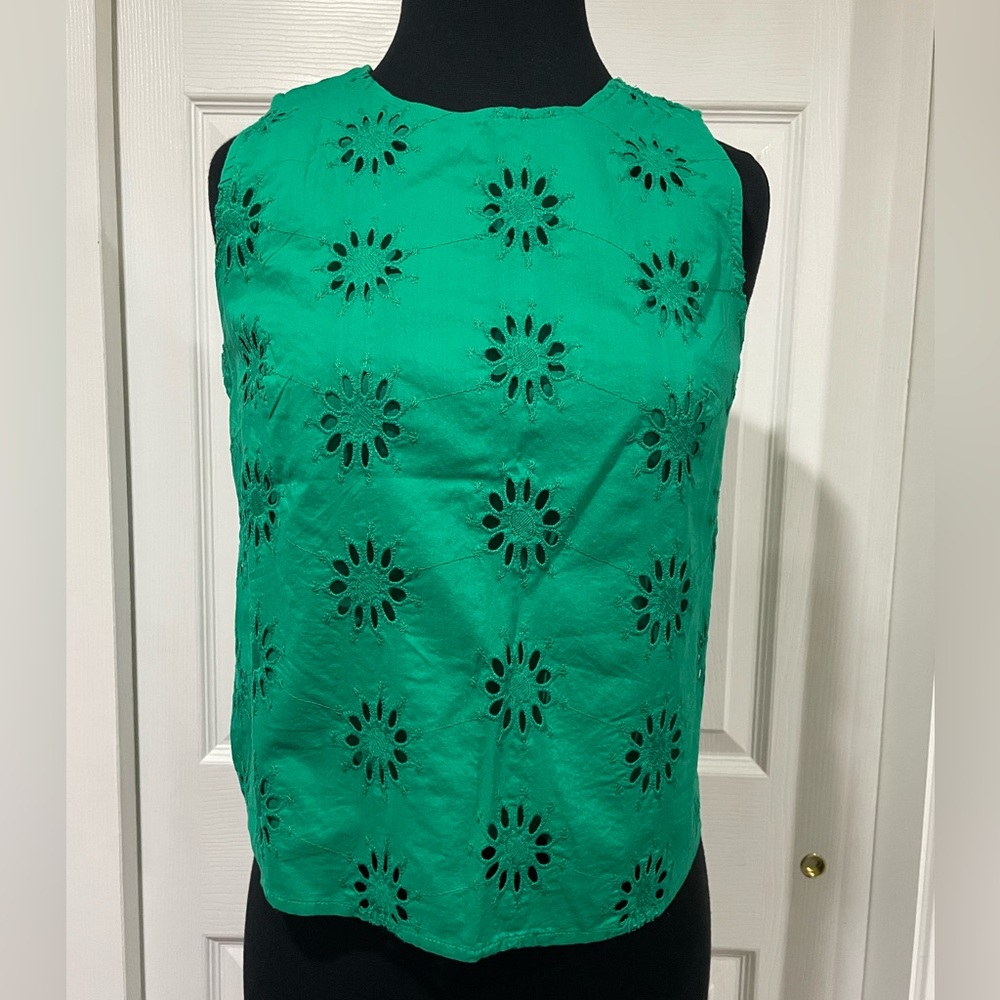 J. Crew Vibrant Green Eyelet Blouse